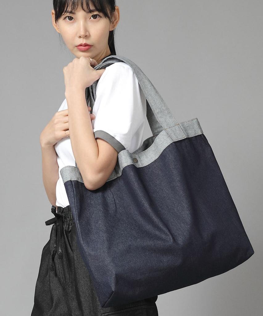 Saintcrew Button-Open Oversized Shoulder Bag Bob-117 Denim Indigo Brs