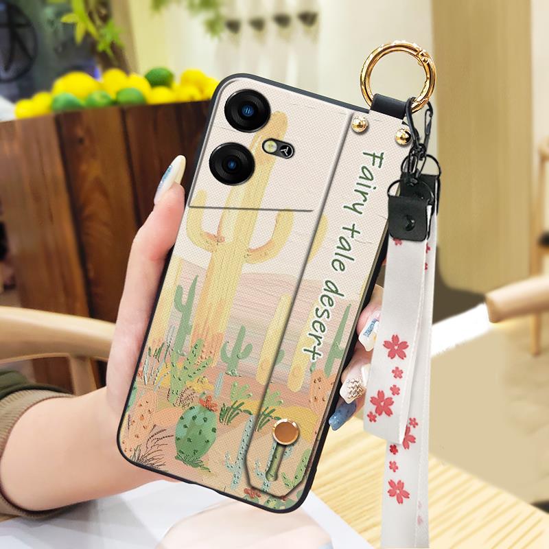 Protective Dirt-resistant Phone Case For Tecno Pova Neo3/LH6N Wrist Strap Phone Holder Oil Painting Anti-dust Silicone