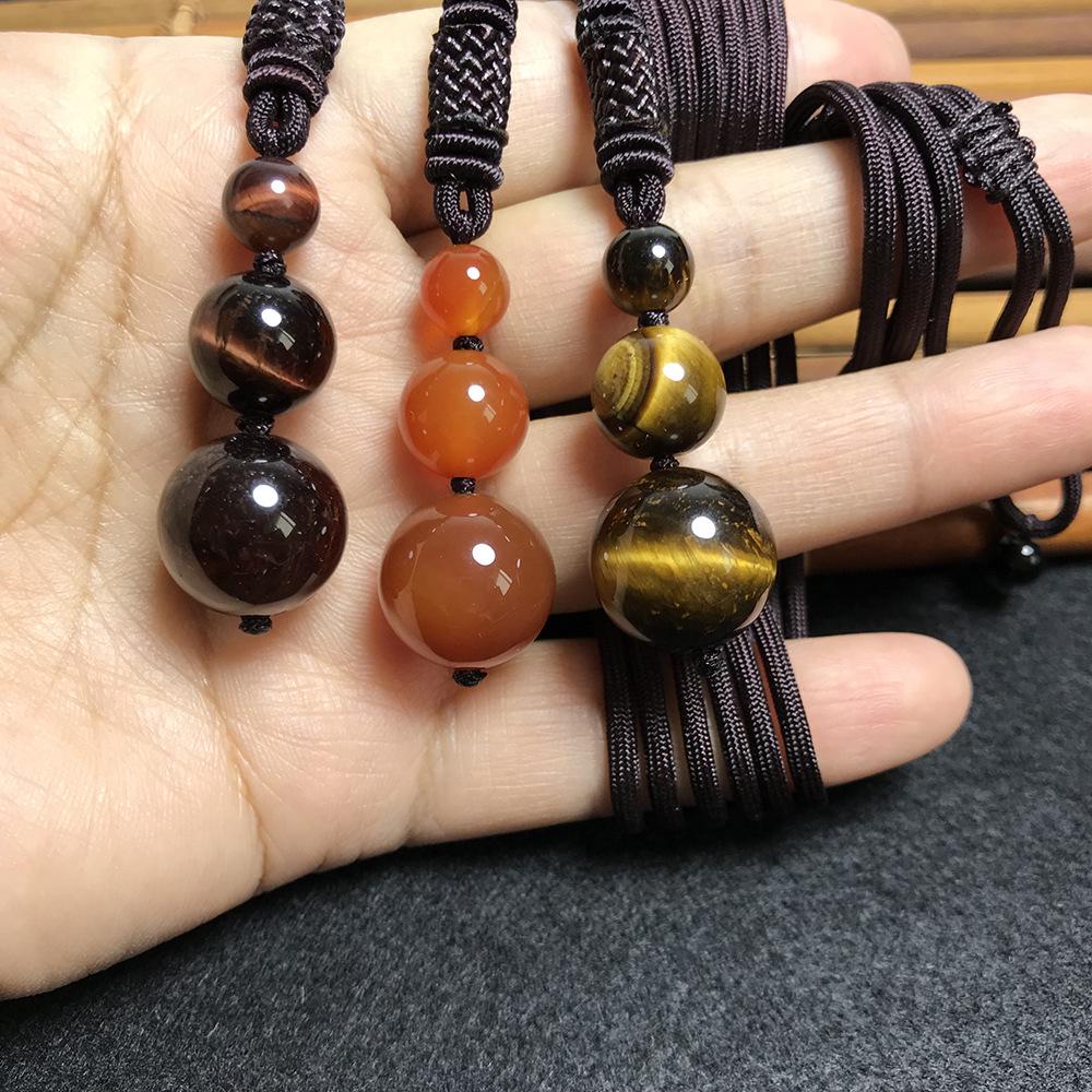 16MM Tiger Eye & Obsidian Crystal Pendant Necklace - Unisex Agate Ornament