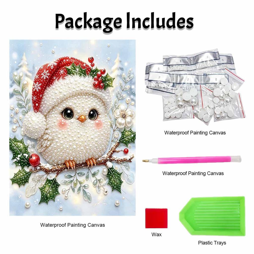 Christmas Bird Pearl Painting Kit Cute Snowy Winter Animal DIY Sparkling Bead Canvas Aesthetic Art Craft Wall Decor Gift for Home Decoration