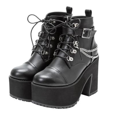 Yumetenbou Women's Double Chain Short Boots, DearMyLove, Large Sizes, Mass-Produced, Platform Sole, Black, Size 22.5cm, 5305260101