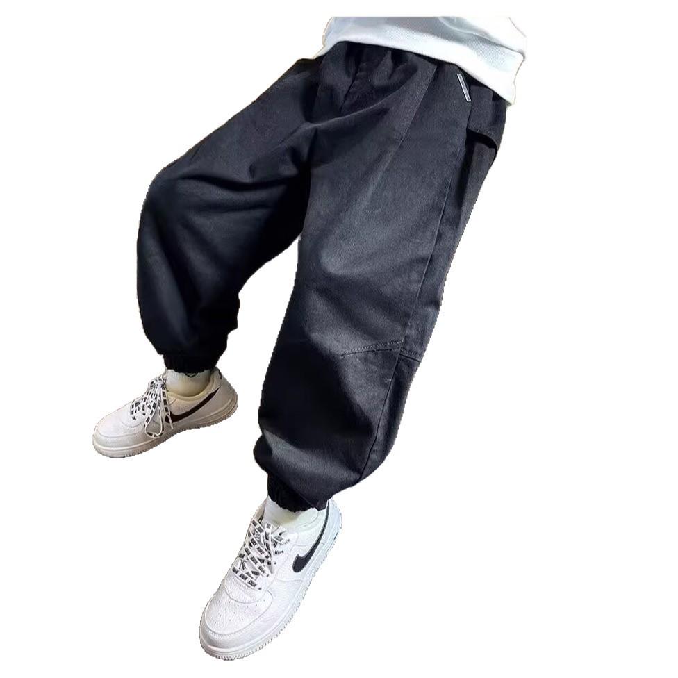 2025 New Boys' Fleece-Lined Sweatpants: Thickened Casual Sports Pants for Spring, Autumn, and Winter