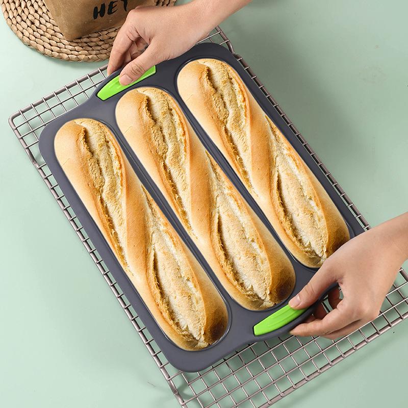 Silicone Perforated Baguette Baking Pan - 3-Slot Non-Stick Bread and Cake Mold