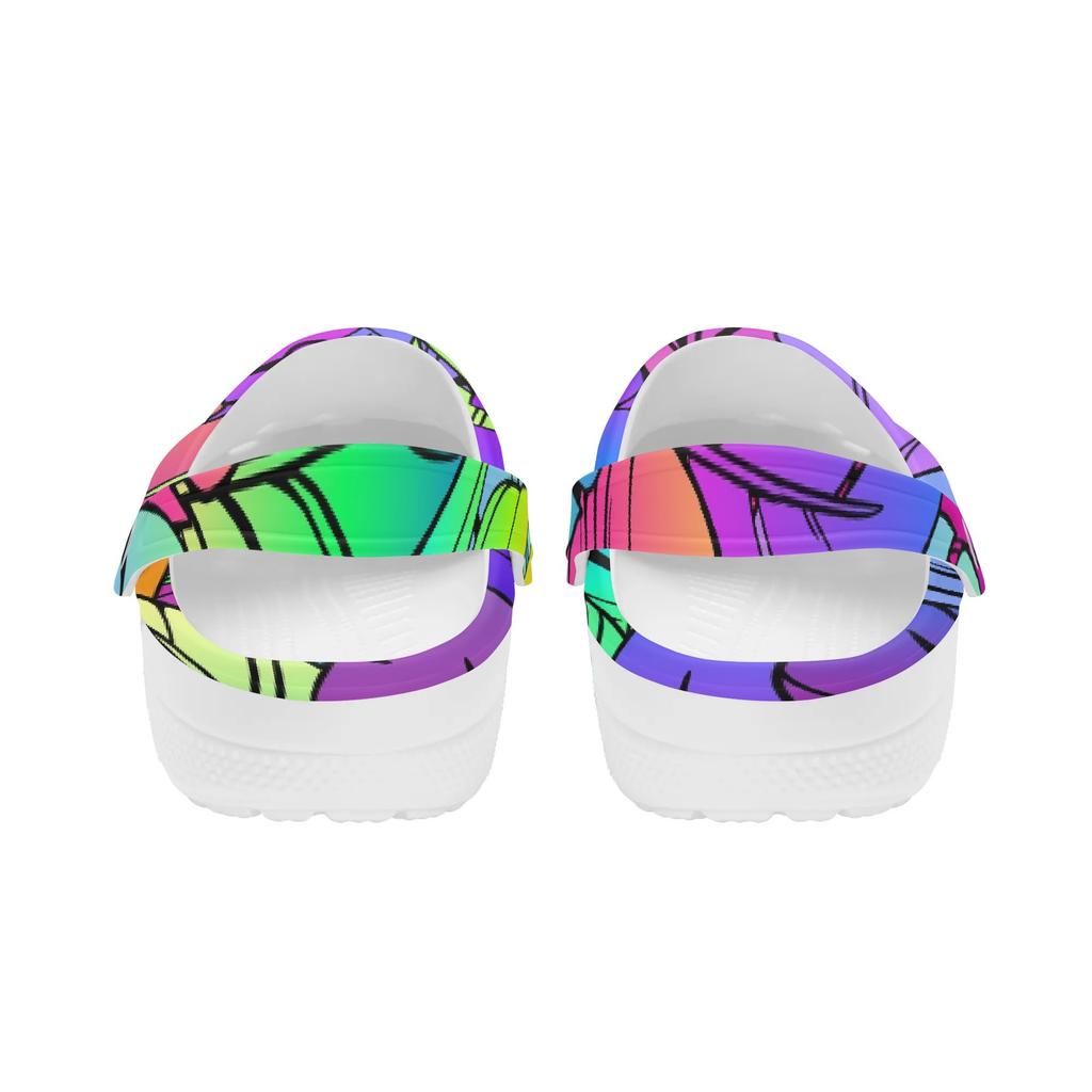 White EVA Clogs with Mystical Moon Print, Lightweight Slip On Garden Shoes, Breathable Beach Sandals, Indoor Outdoor Slippers for Men Women