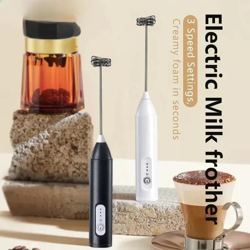 MINI Milk Frother USB Rechargeable 3 Speeds Foam Maker Coffee Whisk Mixer Electric Handle Blender Egg Beater Hot Cooking Tools