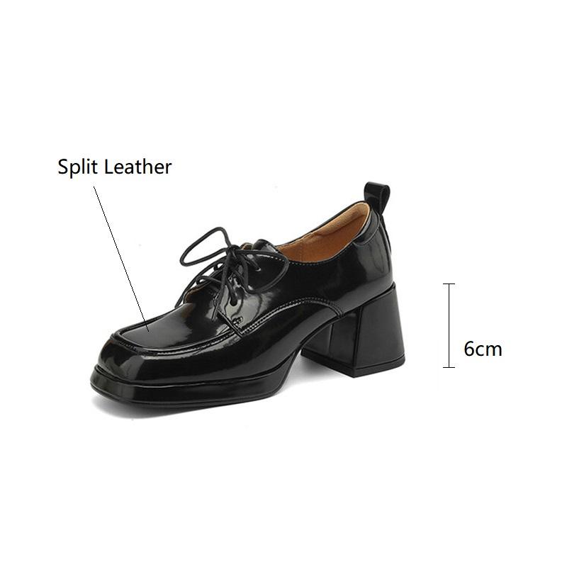 Fashion New Spring Autumn Split Leather Loafers Woman Shoes Chunky Heel Square Toe Platform Shoes for Women High Heels Women Pumps