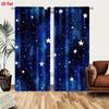 2Pcs Curtains 2D Flat Starry Night Sky Watercolor Art With Deep Blue Teal Hues And White Stars Window Drapes for Bedroom Room De