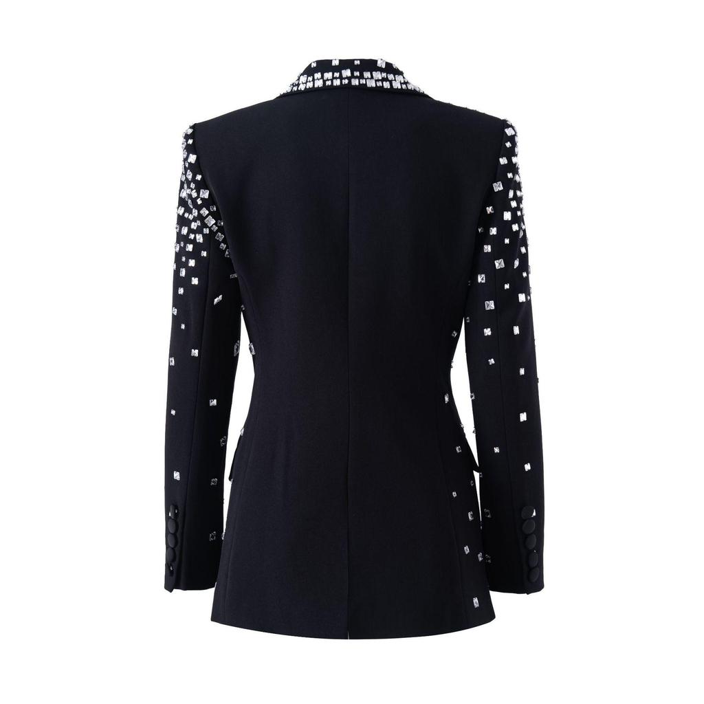 2025 Autumn/Winter Women's High-End Slimming Rhinestone Suit Jacket with Waist-Cinched Design