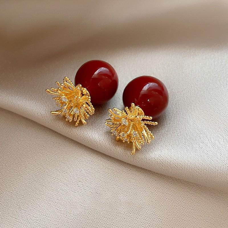 Silberne Nadel Tropfenöl Rote Perlen Ohrstecker - Eleganter & Vielseitiger Schmuck für Damen