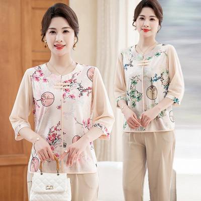 2026 Summer New Chinese National Style Loose Shirt for Middle-Aged and Elderly Women