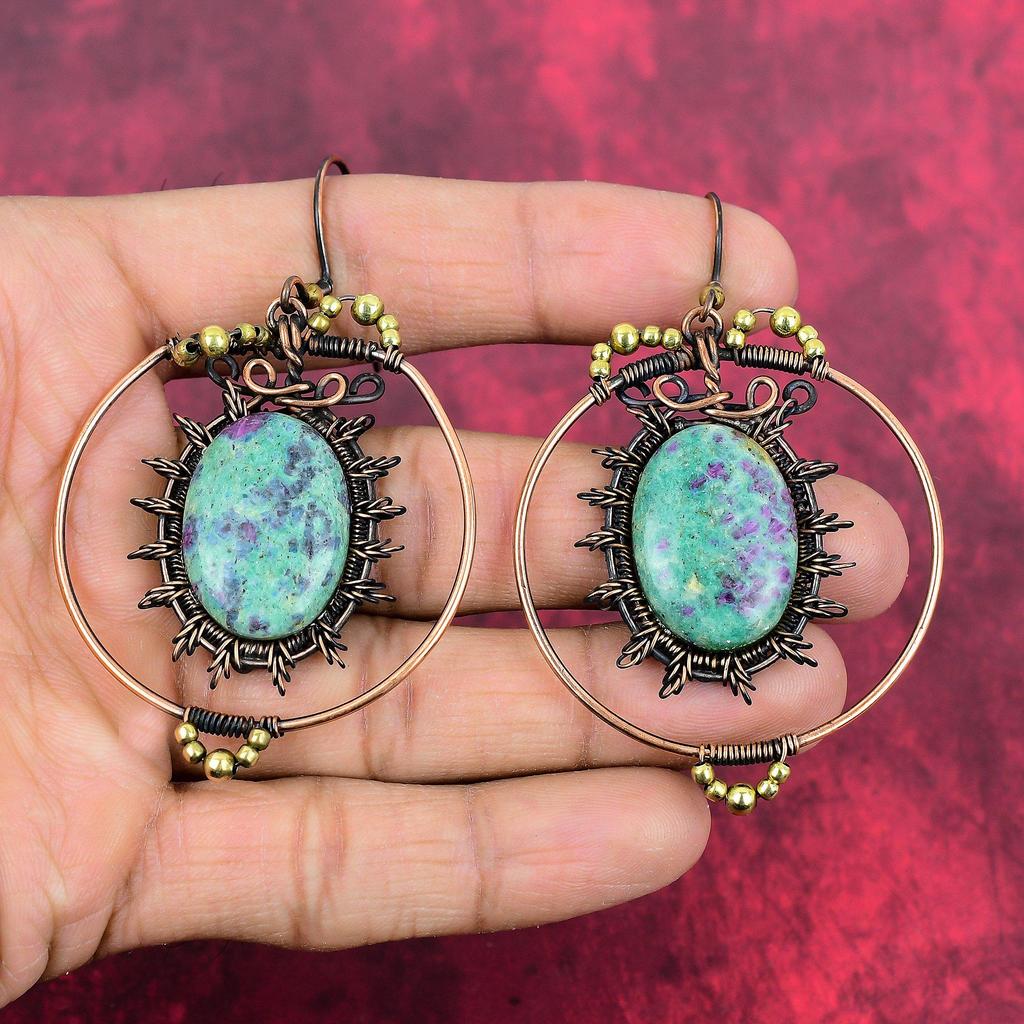 Ruby fuchsite earring copper wire wrapped earring natural gemstone earring copper wire jewelry engagement gifts handmade birthstone earring