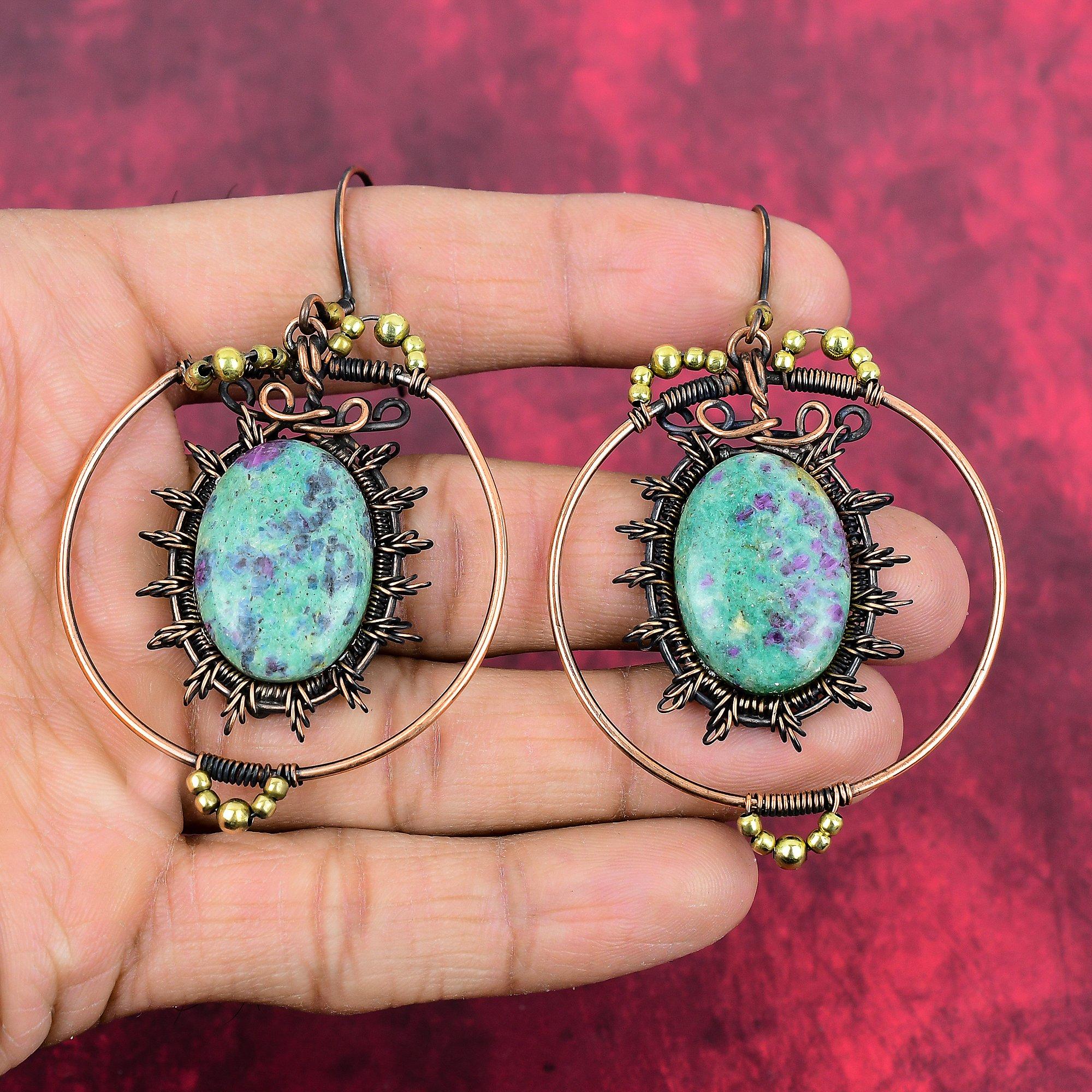 Ruby fuchsite earring copper wire wrapped earring natural gemstone earring copper wire jewelry engagement gifts handmade birthstone earring