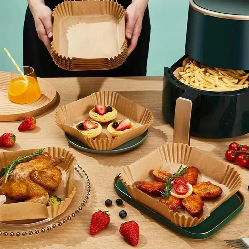 Kitchen Utensils BBQ Plate Kitchens Accessories Disposable Non-stick Pad. Air Fryer Paper Square Round Pastry Molds 50/30 Pieces