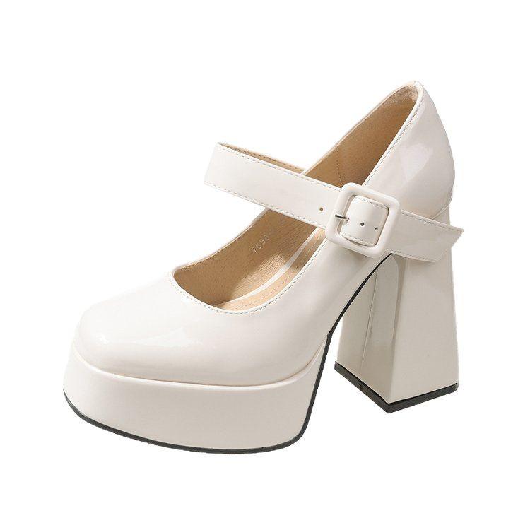 French Fashion Mary Jane Single Shoes 2025 New Spring and Summer Versatile Thick Heel Shallow Mouth One-word Buckle Strap High Heels Women