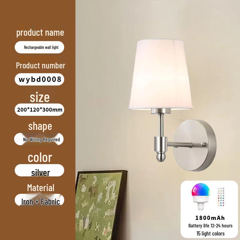

Retro Wireless Dimmable Wall Lamp with Canvas Shade & Gold Wireless Charging- Bedroom/Living Room Decor.