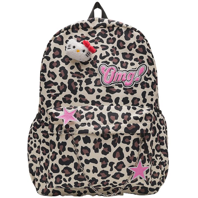 Schoolbag Autumn and Winter New Backpack Cute Versatile Student Schoolbag Japanese Soft Girl Cartoon Backpack Hello Kitty Leopard Print Backpack