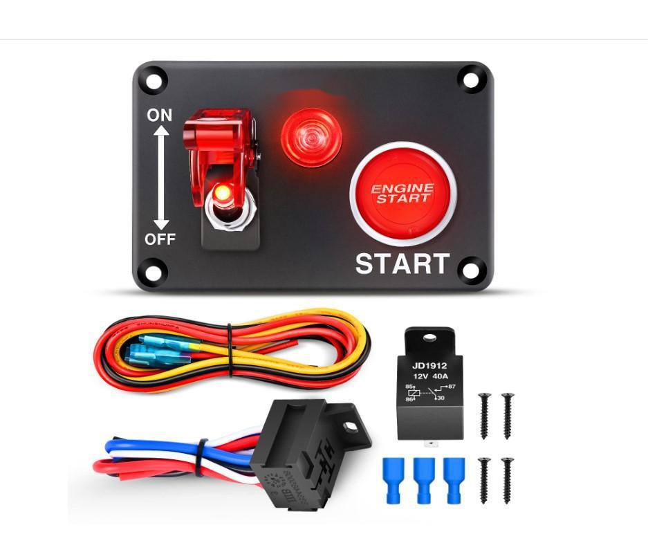 12V Ignition Switch Panel - 2-in-1 Rocker Switch with Relay Wiring Harness for Car and RV Modification