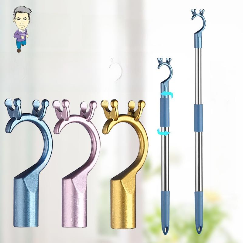 Portable Stainl Steel Retractable Clothes Drng Fork Rod Wardrobe Lage Stand Drip Stand Cact Storage Organizer
