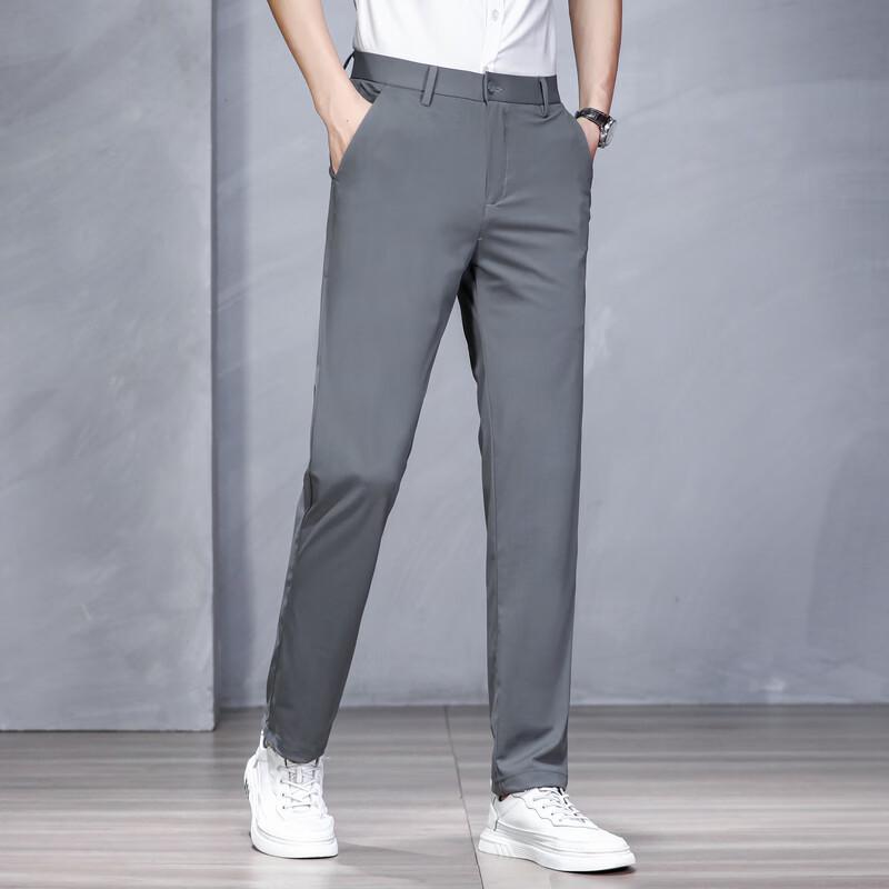 LangSha Men's Straight-Leg Casual Business Trousers