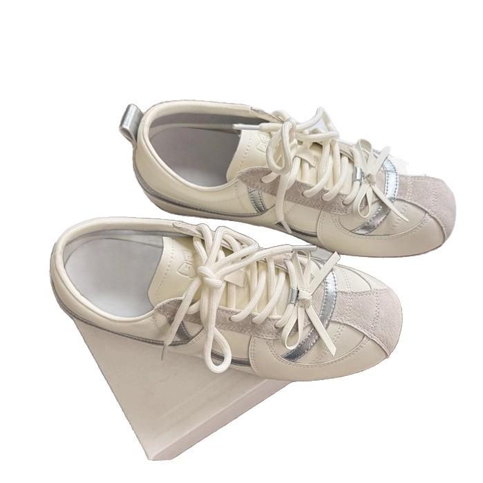 2025 Autumn Height Increase 5cm Ballet Training Shoes Women's Soft Leather Korean Style Mary Jane Silver Single Shoes Casual Shoes