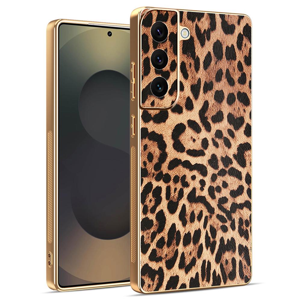 

Для Samsung Galaxy S22 5G Чохол Леопардовий принт Покриття з ПУ-шкіри PC+TPU Гальванізована Захисна кришка телефону