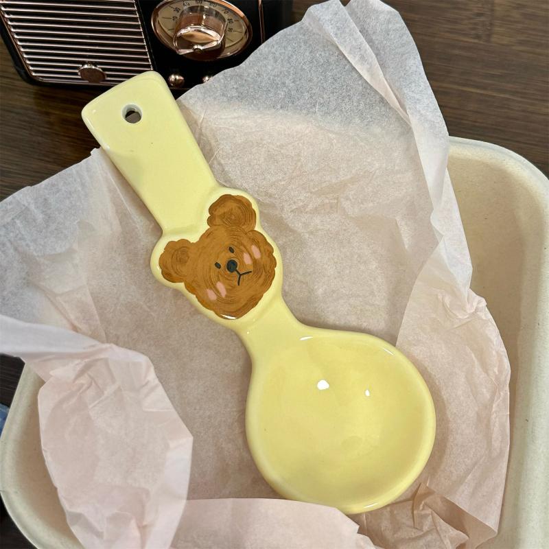 

Мультяшная корейская керамическая ложка в стиле Ins, милый медведь, кремовая ложка, свежая, милая, забавная, десертная, йогуртовая ложка