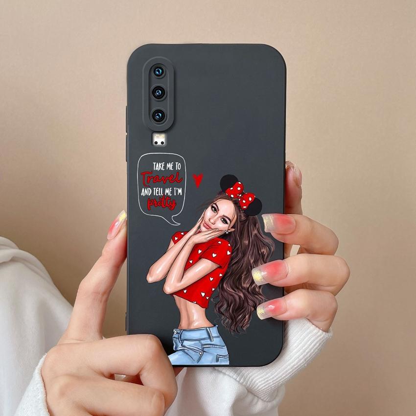 Compatible For Huawei P60 Y5 Y6 Y7 Y9 Y9A P30 P40 Trendy Girl Phone Case Lens Protection Soft Liquid Silicone Anti Drop Shell For Huawei Bumper Cover