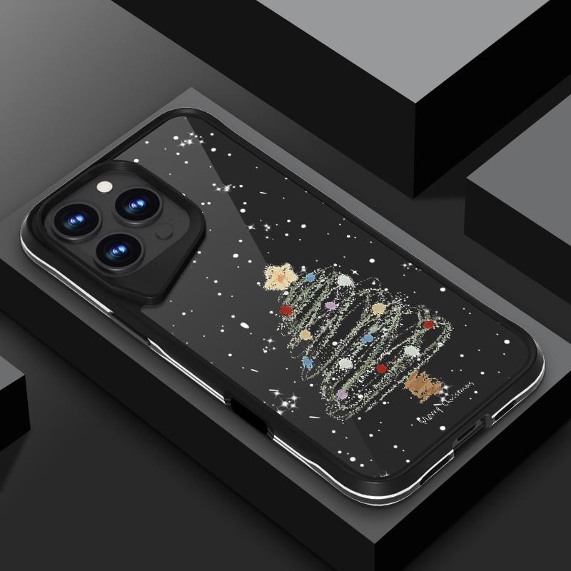 Dream Merry Christmas Tree Pattern Soft Edge Phone Case For iPhone 16 15 Pro Max 14 13 Pro Acrylic Clear Matte Shockproof Lens Protection Cover