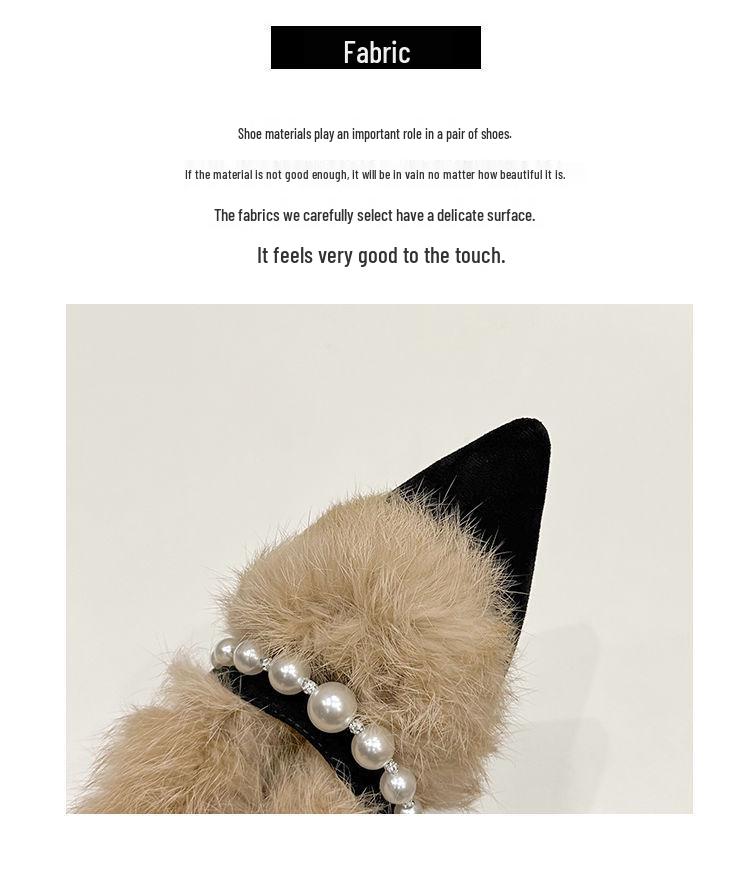 Women's Chunky Heel Suede Pointed Toe Low-Cut Furry Cotton Shoes for Autumn/Winter