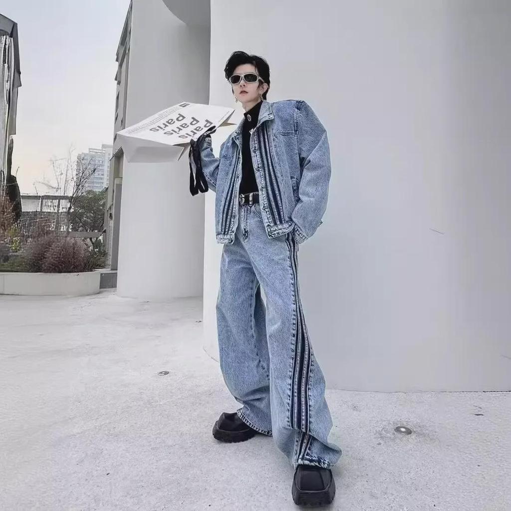 "Unisex Vintage Washed Denim Suit: High-End, Trendy, Versatile Casualwear"