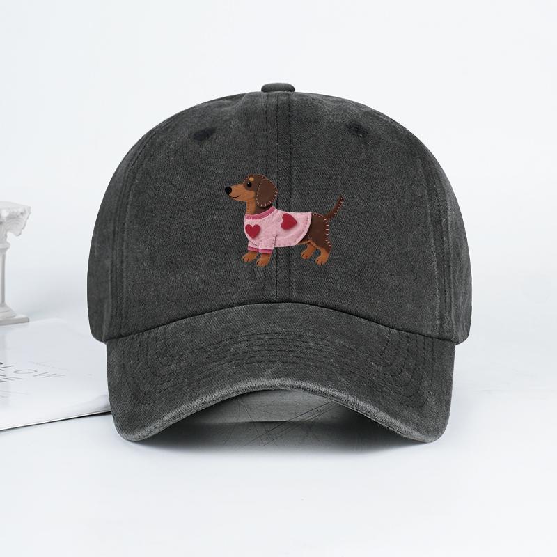 

Cute Dachshund In Pink Heart Sweater Print Baseball Cap Men Women Vintage Washed Cotton Adjustable Dad Hat Pet Lover Sun Hat чорний