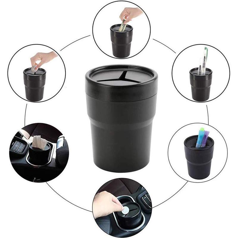 1Pc  Multifunctional Car Mini Trash Bin Cup Holder Car Trash Can Auto Holder Cap Mounts Black Plastic Interior Accessories