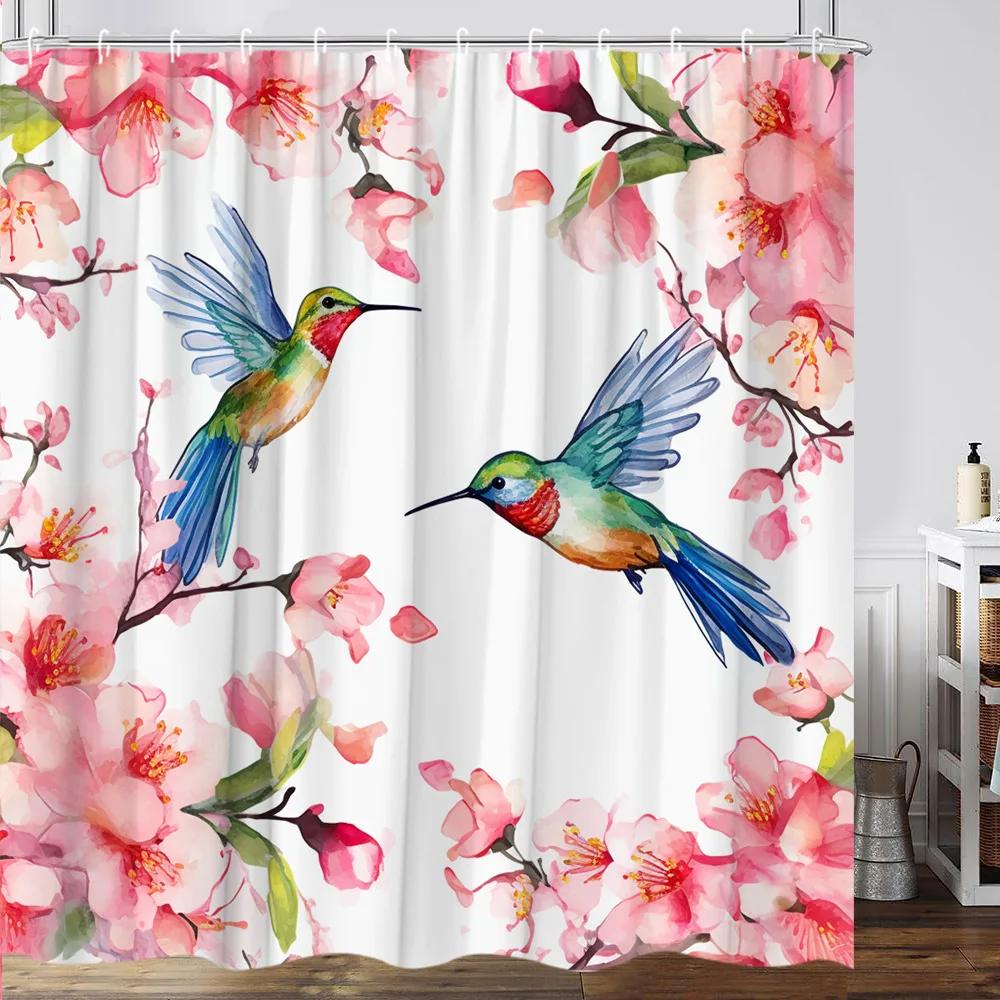 Flower Hummingbird Shower Curtain Watercolor Butterfly Cartoon Plants Farm Garden Home Polyester Fabric Bathroom Decor Curtains