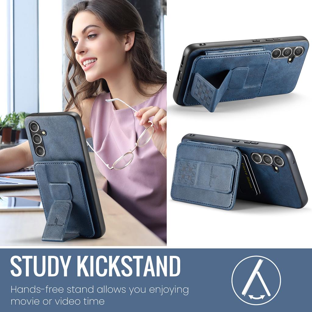 FIERRE SHANN 024 Style For Samsung Galaxy S25 Case Card Holder Kickstand Waxy Texture Leather + TPU Phone Cover