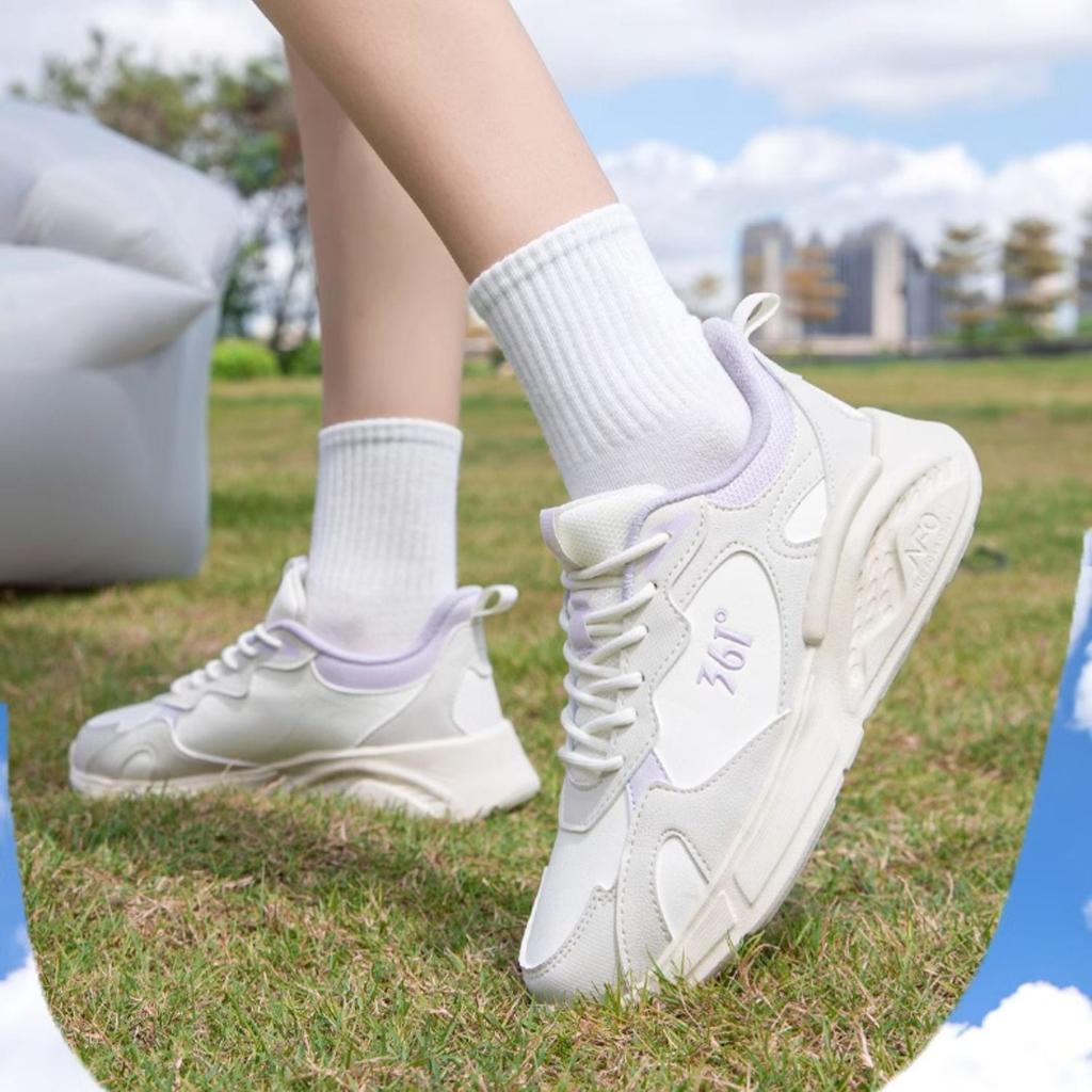361 Slip Resistant Abrasion Resistant Low top Running Shoes Women's White Gray Purple 682446728-2