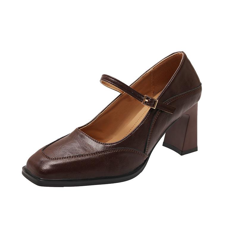 2025 new retro light mouth single shoes women's French high-heeled Mary Jane shoes with small square head thick heel fashion shoes