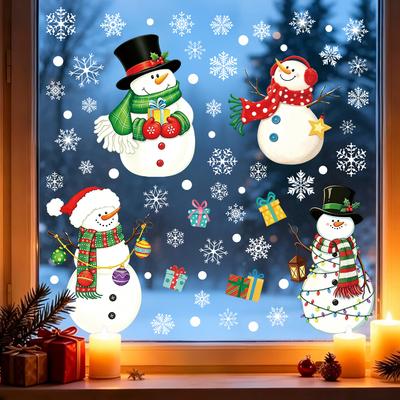Blue Cartoon Snowman Penguin Christmas Window Sticker Static Cling Glass Decor