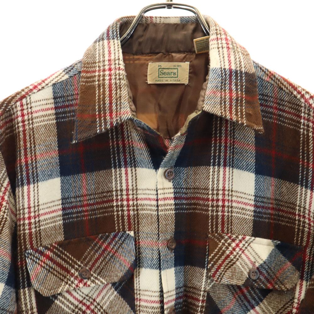 Sears 70s 80s Made In Korea Acrylic Vintage Check Pattern Long Sleeve Flannel Shirt Men's Used