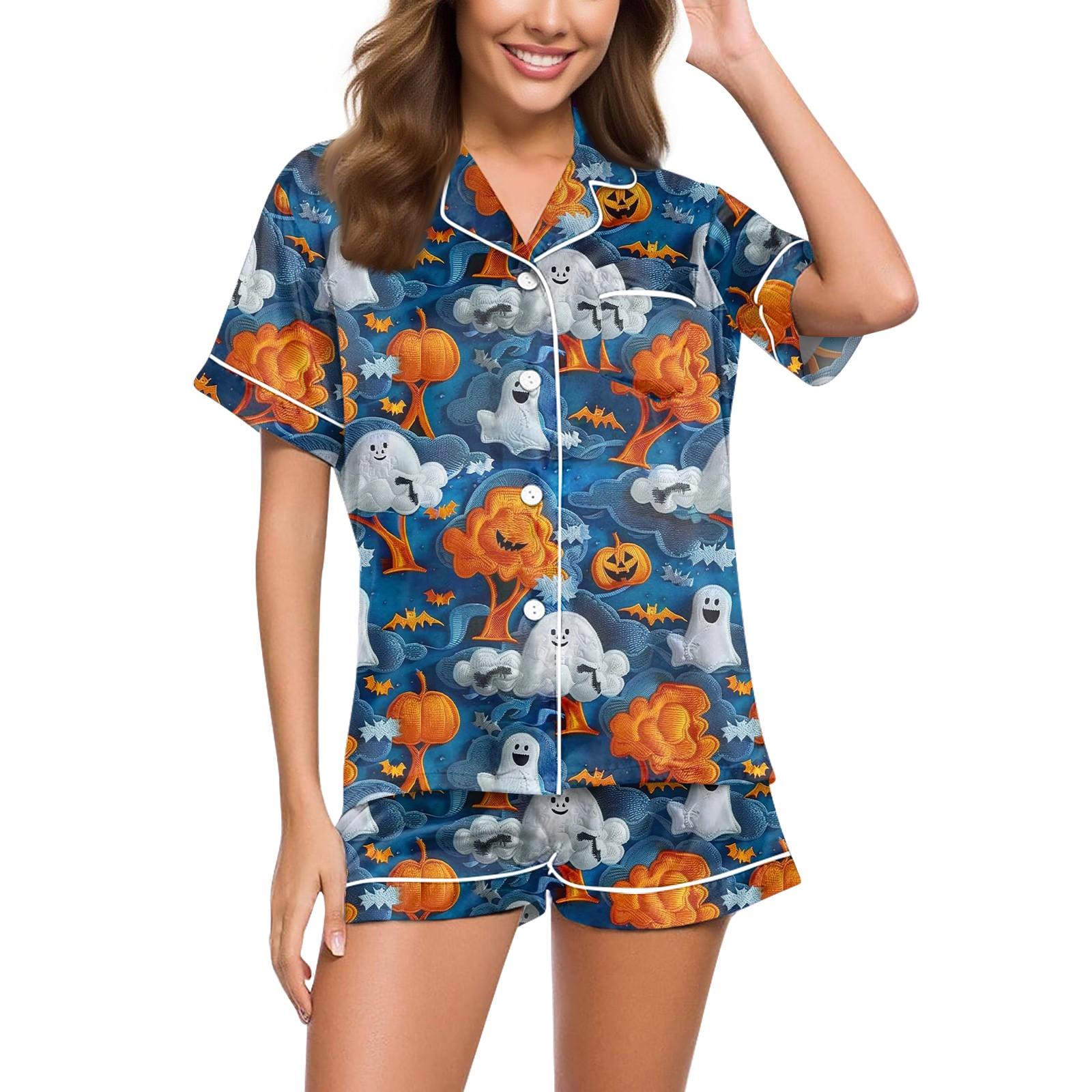 

Women s Casual Fashion Halloween Printed Short Sleeve Home Suit M синій