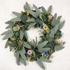 42cm Spring Eucalyptus Wreath with Rabbit Ears for All Season Door Wall Mantel Decoration Green Plastic Silk Material