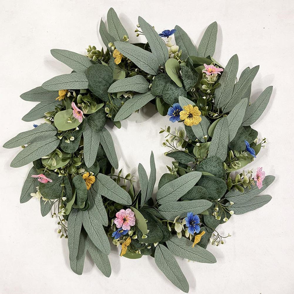 

42cm Spring Eucalyptus Wreath with Rabbit Ears for All Season Door Wall Mantel Decoration Green Plastic Silk Material China Mainland