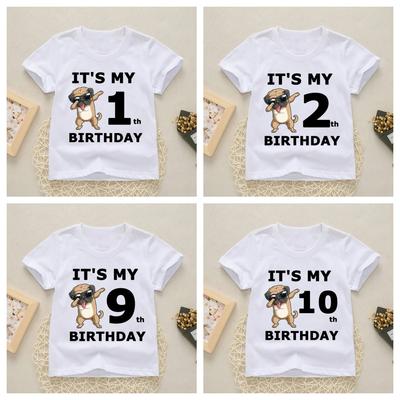 Baby Happy Birthday Numero 1-10 Maglietta con stampa di lettere Ragazze Ragazzi Cani T-shirt divertente Abbigliamento estivo Manica corta carina