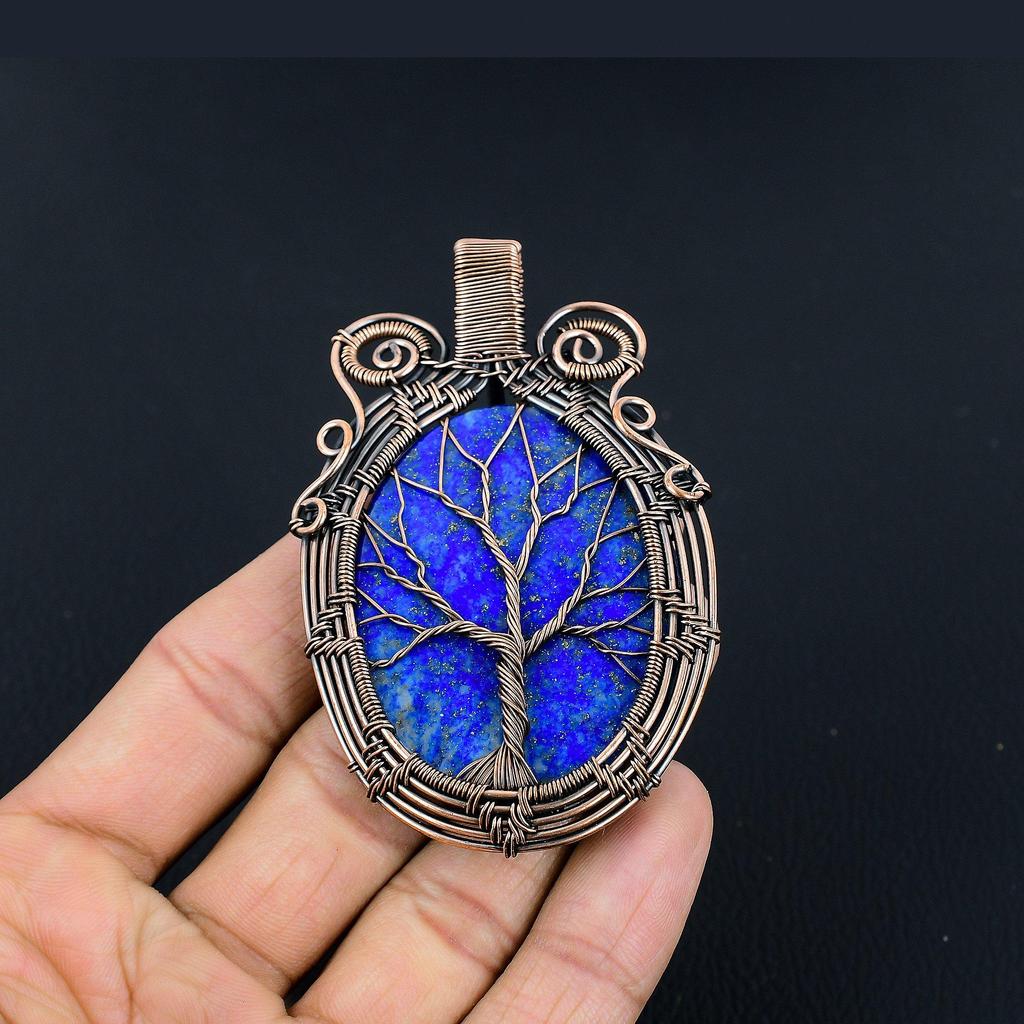 Tree Of Life Lapis Lazuli Pendant Handmade Gemstone Jewelry, 999 Copper Wire Wrapped Pendant ,Unique Design Jewelry Pendant