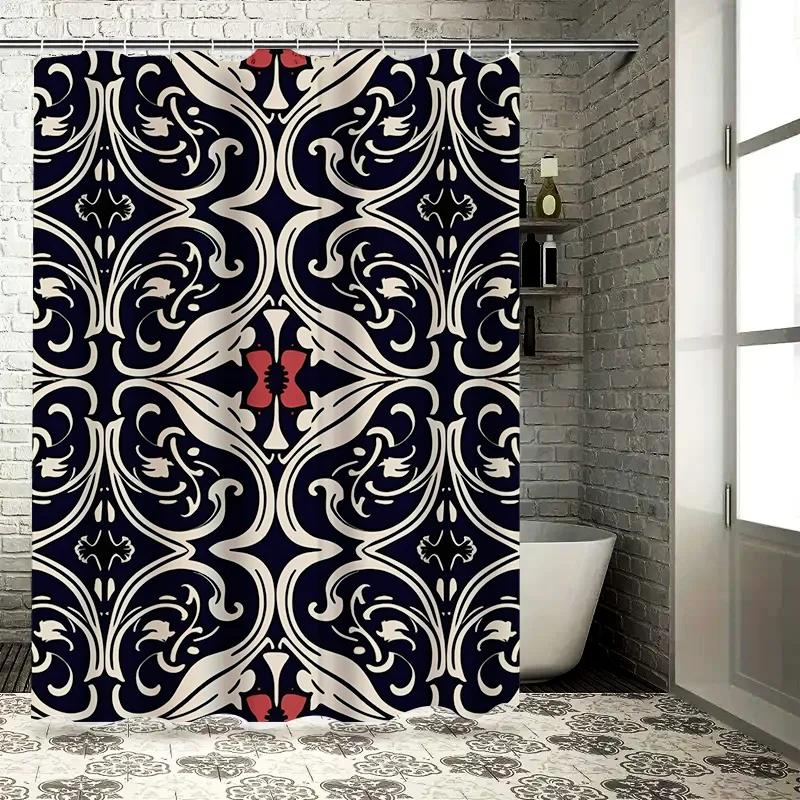 High-Quality Black and White Decorative Shower Curtain with Red Accents Perfect for Bathroom Décor