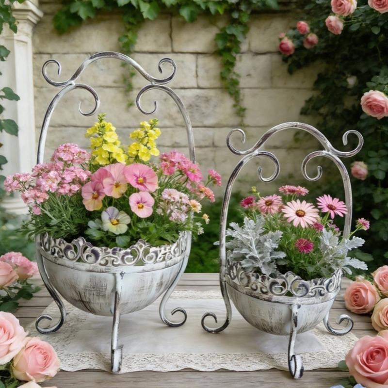 Unique Weathered Metal Flower Pot Container Balcony Vase With Artistic Lace Trim Suitable For Indoor And Outdoor bushes