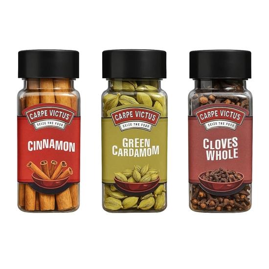 Carpe Victus Premium Whole Spices Combo, Assorted Spice Essentials for Cooking, (Green Cardamom 70g, Cloves 40g, Cinnamon Sticks 40g)Pack of 3