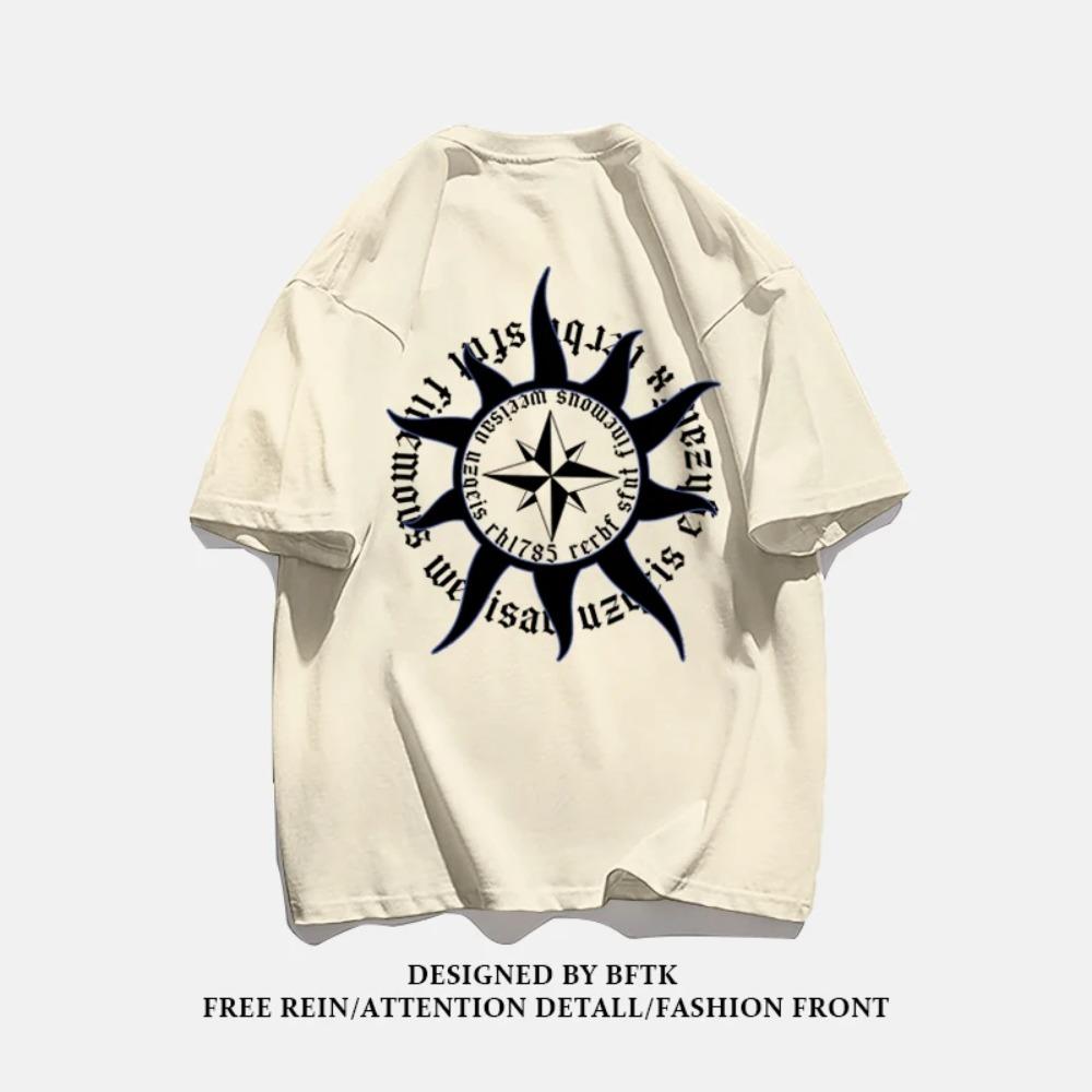 Summer Fashion Heavyweight Retro Men's English Letters 100% Cotton Printed Round Neck High-quality Casual Fitness Street T-shirt