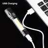 Mini LED Flashlight COB+XPE Portable Torch USB Charging Camping Lantern Zoomable Focus Light Tactical Flashlight with Pen Clip