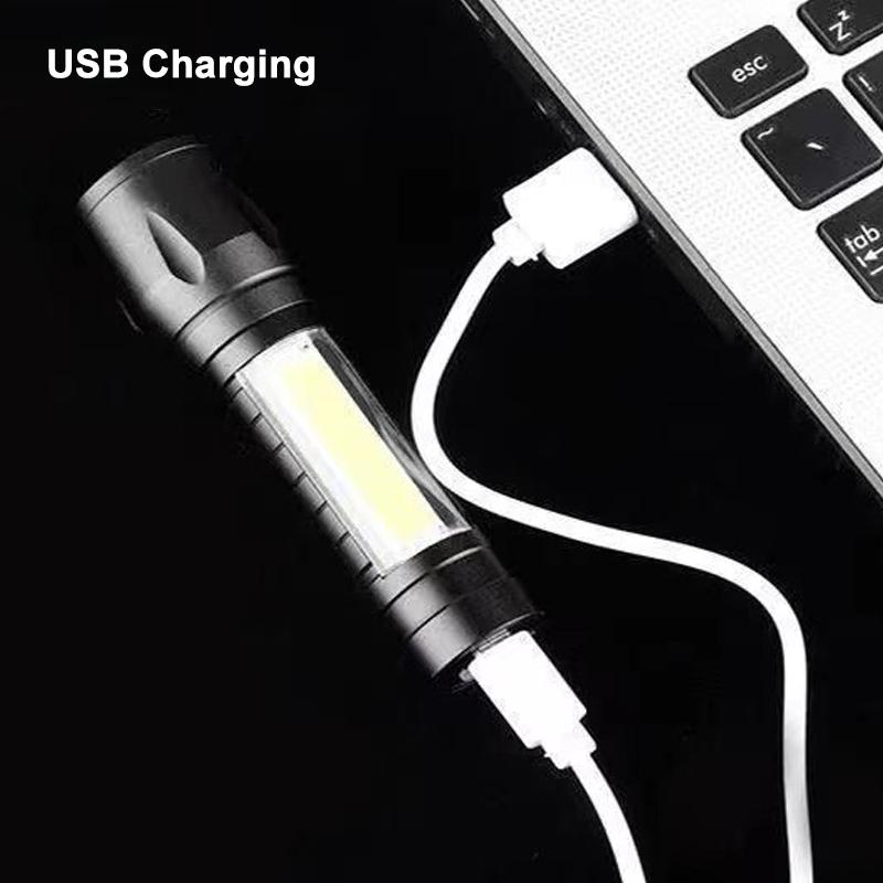 Mini LED Flashlight COB+XPE Portable Torch USB Charging Camping Lantern Zoomable Focus Light Tactical Flashlight with Pen Clip