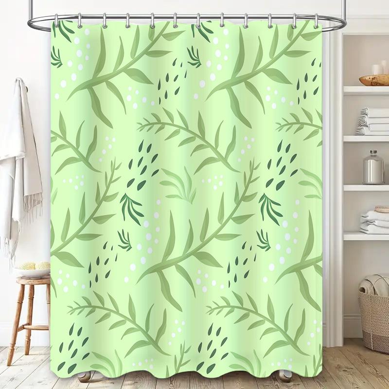 Modern Green Leaf Shower Curtain Bathroom Decor for Girls Kids Bathrooms Waterproof Fabric with Hooks Set Perfect Gift Present M